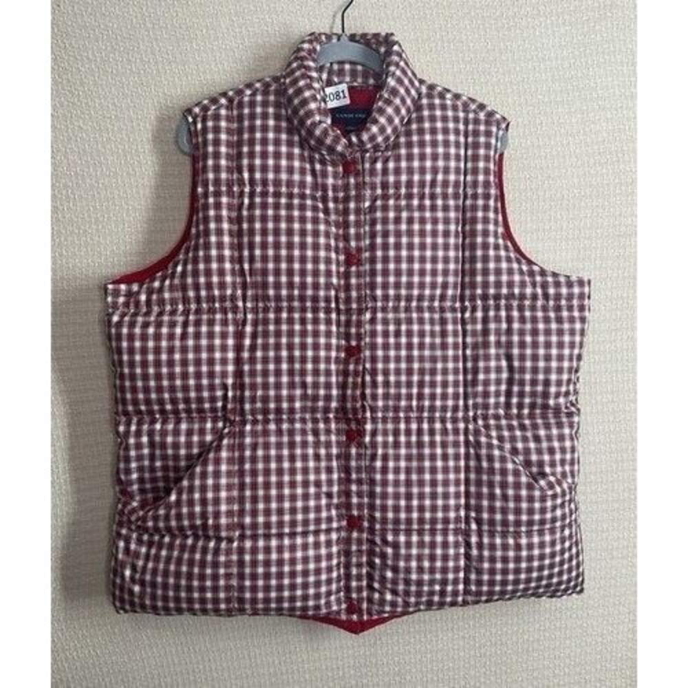 NWOT Lands' End Red/Cream Snap Front Down Vest Jacket Women Plus Size 2X 20W-22W